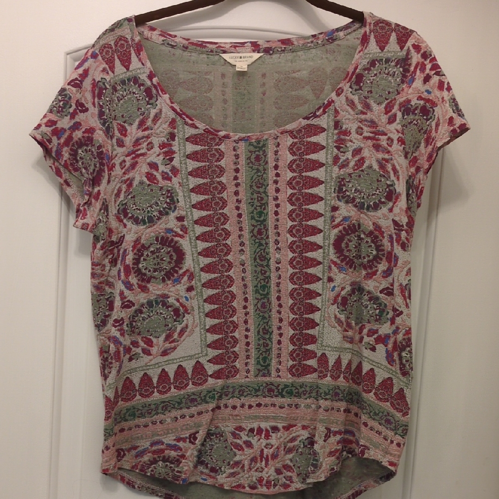 Lucky Brand Multicolor Patterned Short Sleeve Top